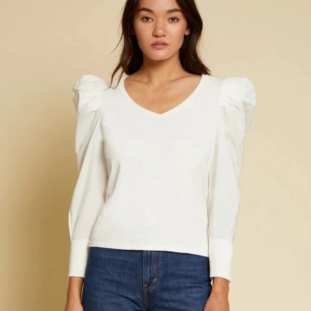 Nation LTD Jenna Cuffed Combo Tee Long Sleeve size small white cream